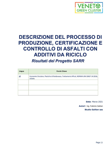 Descrizione del processo di produzione certificazione e controllo di asfalti con adittivi modificati