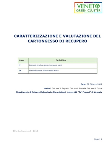 CARATTERIZZAZIONE E VALUTAZIONE DEL CARTONGESSO DI RECUPERO